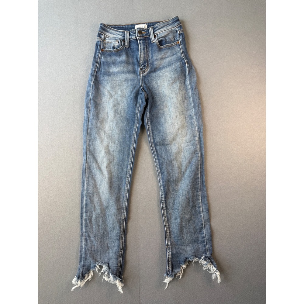 Cello Womens High Rise Skinny Jeans Medium Wash Frayed Step Hem Size 1